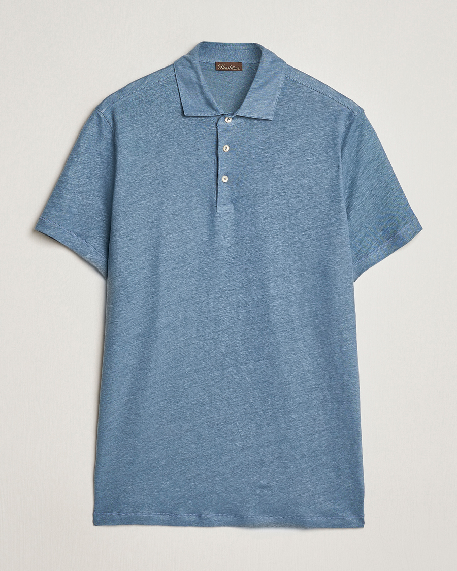 Herren | Poloshirts | Stenströms | Linen Polo Shirt Steel Blue