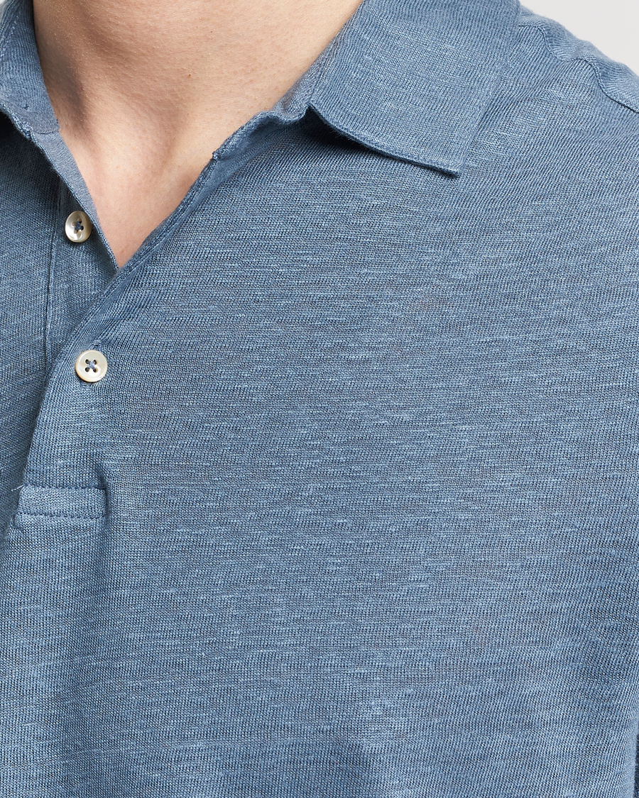 Herren | Poloshirts | Stenströms | Linen Polo Shirt Steel Blue