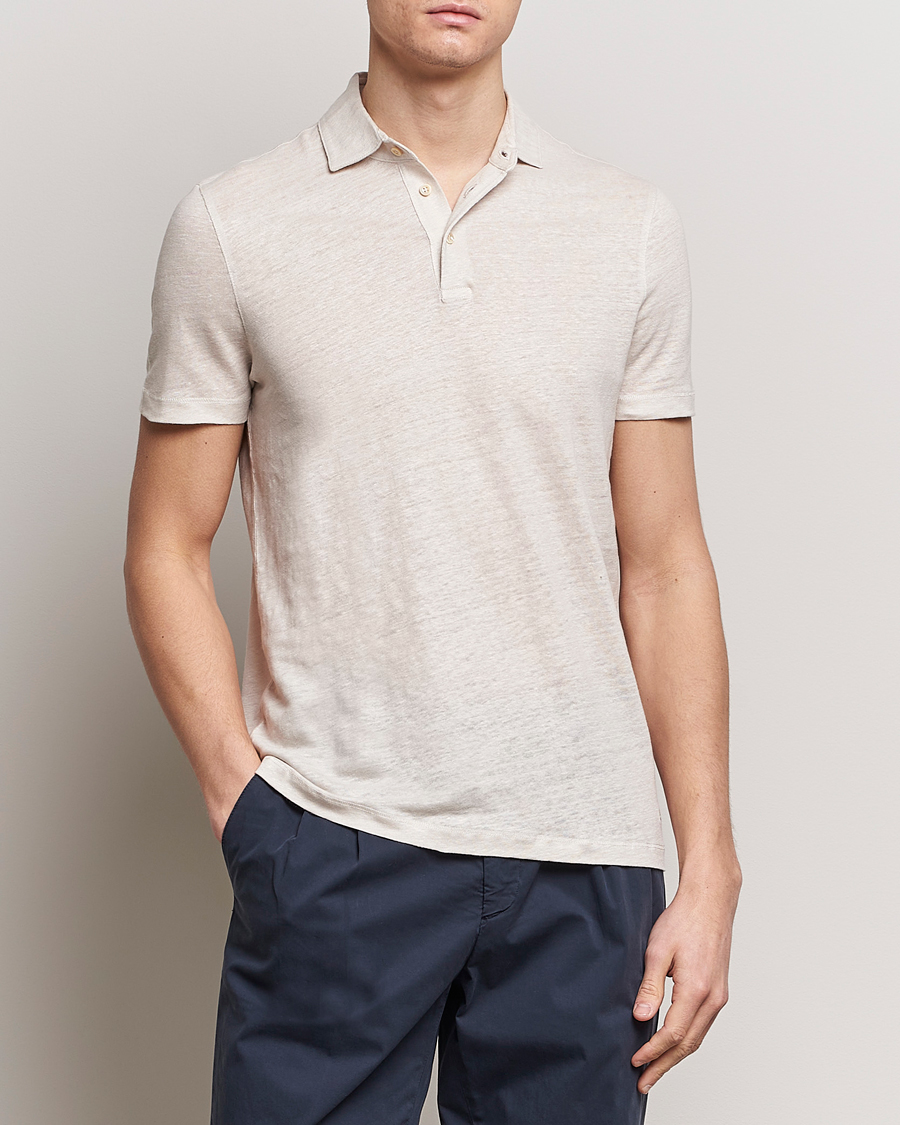 Herren | Poloshirts | Stenströms | Linen Polo Shirt Beige