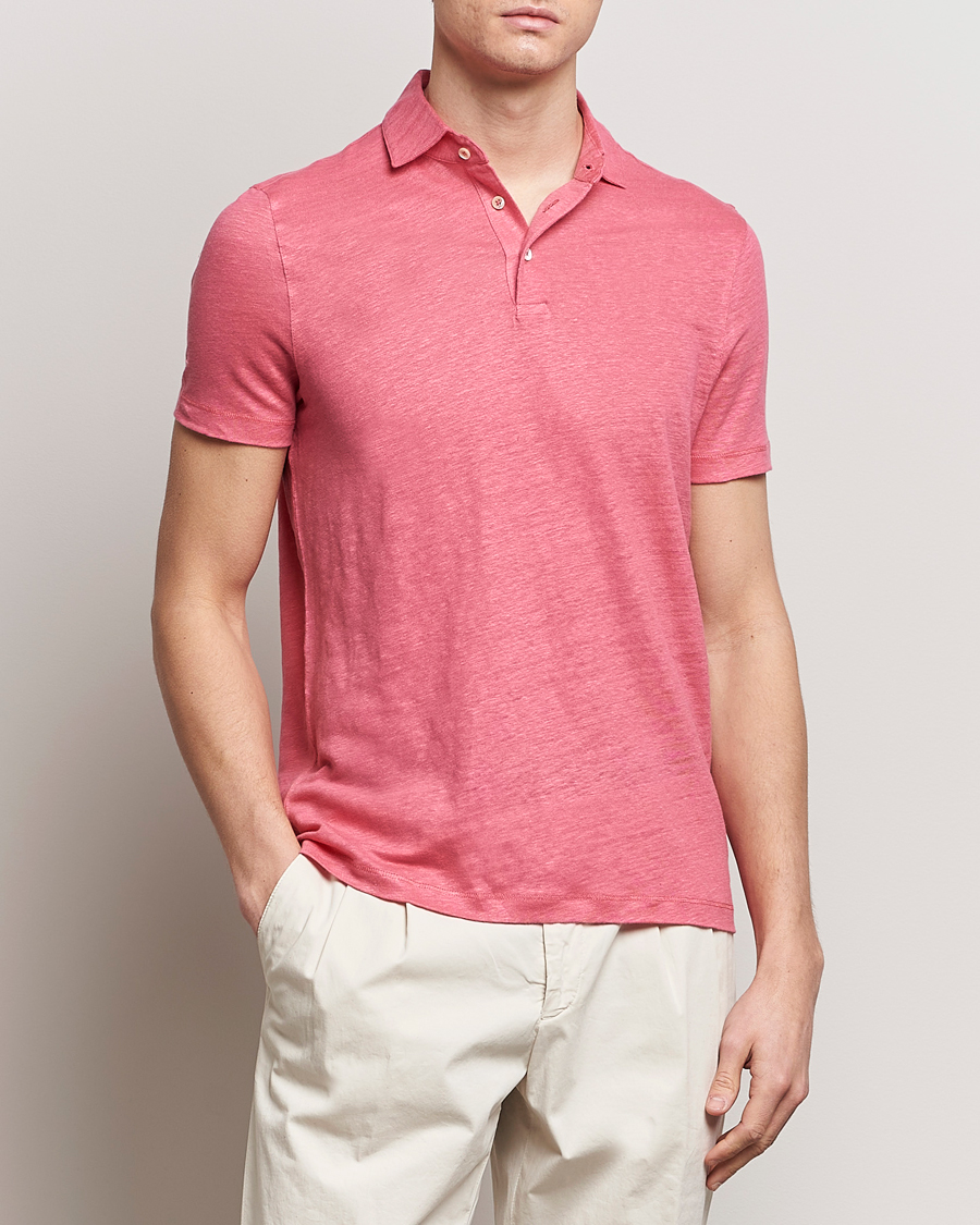 Herren | Poloshirts | Stenströms | Linen Polo Shirt Rasperry