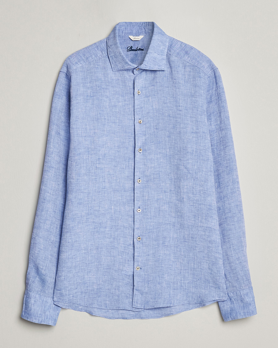 Herren | Hemden | Stenströms | Slimline Cut Away Linen Shirt Blue