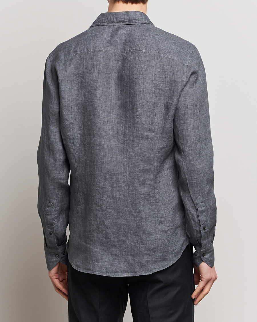 Herren | Hemden | Stenströms | Slimline Cut Away Linen Shirt Dark Grey