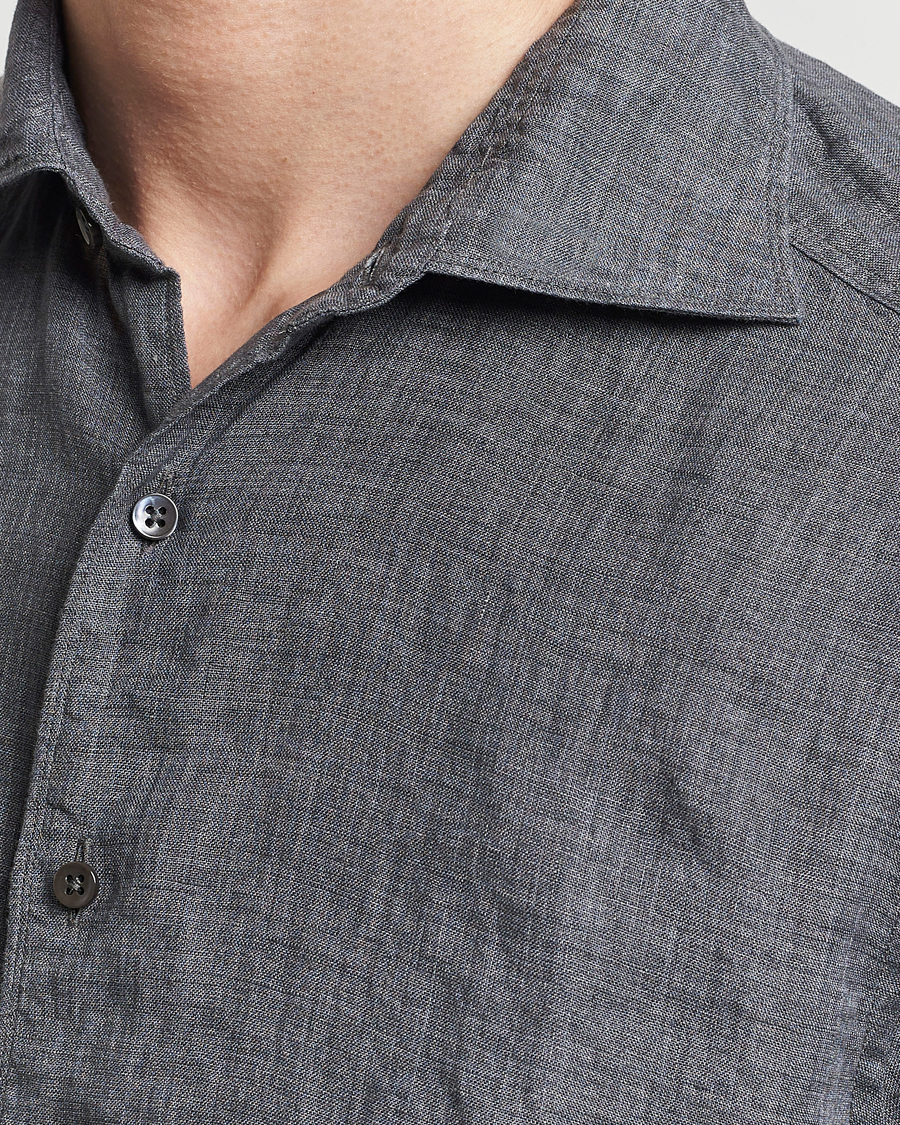 Herren | Hemden | Stenströms | Slimline Cut Away Linen Shirt Dark Grey