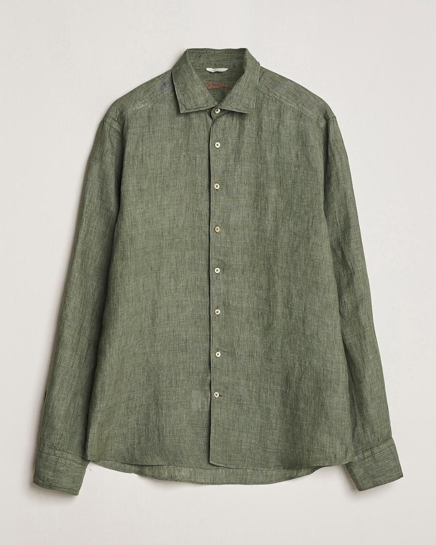 Herren | Hemden | Stenströms | Slimline Cut Away Linen Shirt Olive