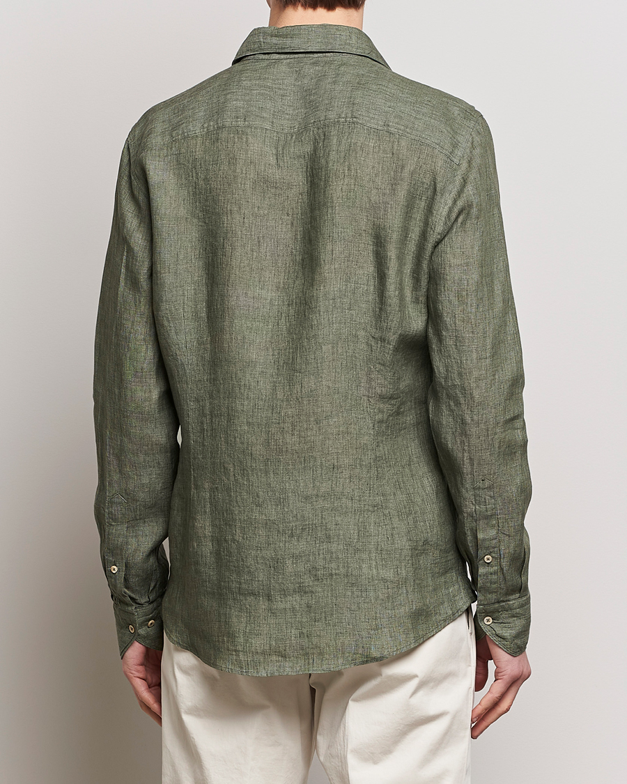 Herren | Hemden | Stenströms | Slimline Cut Away Linen Shirt Olive