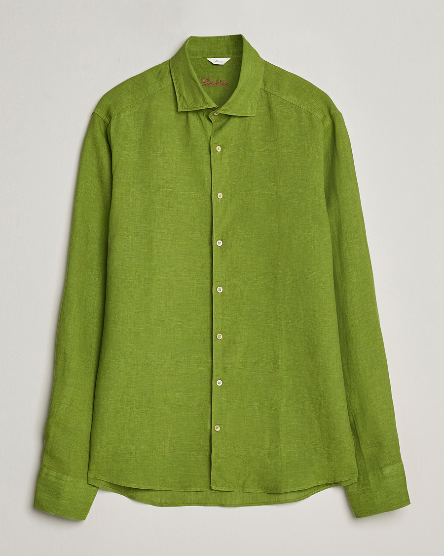Herren | Hemden | Stenströms | Slimline Cut Away Linen Shirt Green