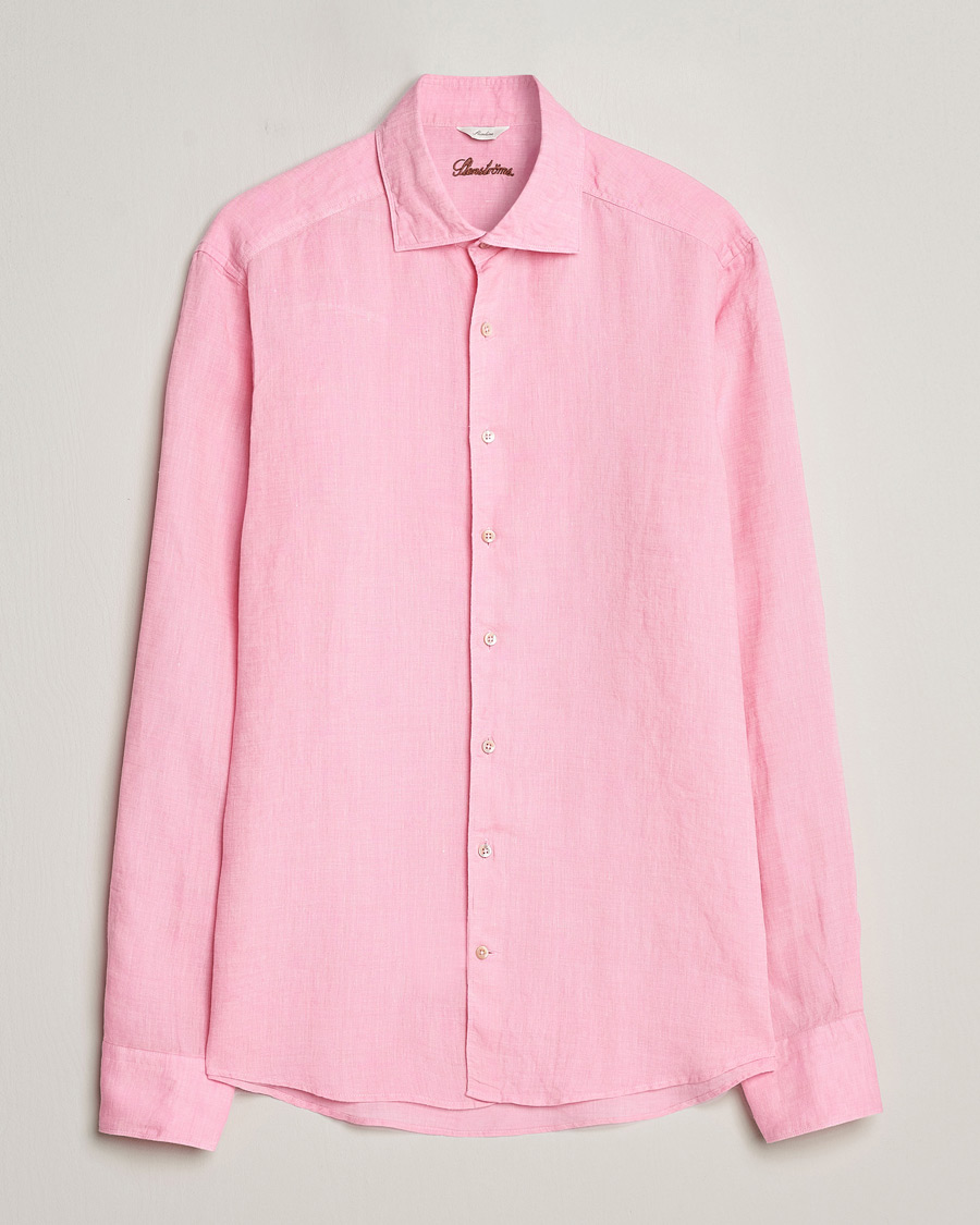 Herren | Hemden | Stenströms | Slimline Cut Away Linen Shirt Pink