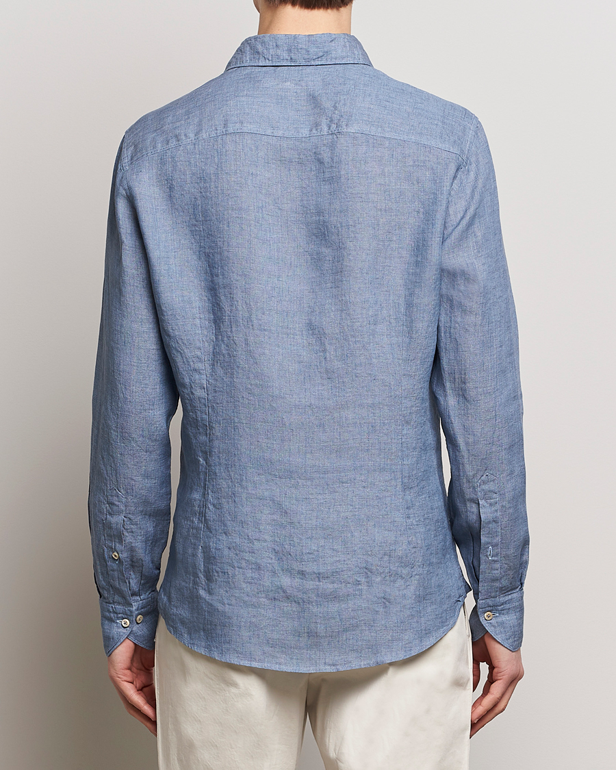 Herren | Hemden | Stenströms | Slimline Cut Away Linen Shirt Steel Blue