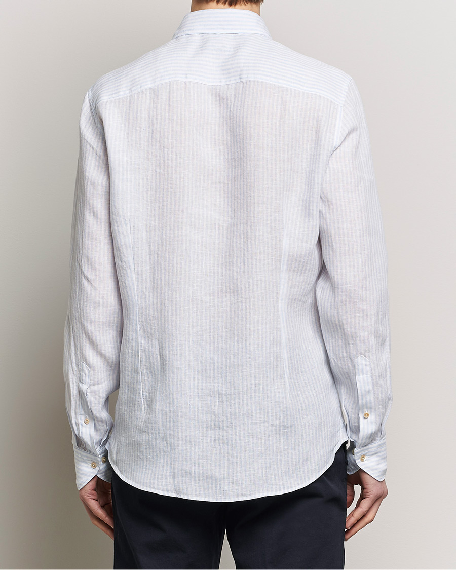 Herren | Hemden | Stenströms | Slimline Cut Away Striped Linen Shirt Light Blue