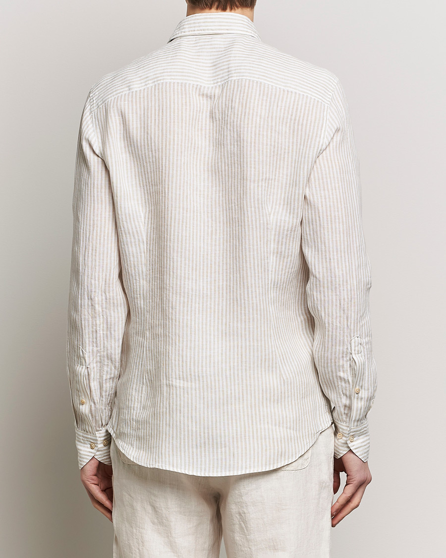 Herren | Hemden | Stenströms | Slimline Cut Away Striped Linen Shirt Beige