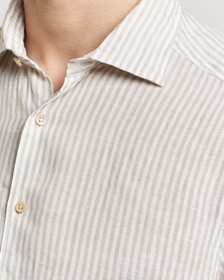 Herren | Hemden | Stenströms | Slimline Cut Away Striped Linen Shirt Beige