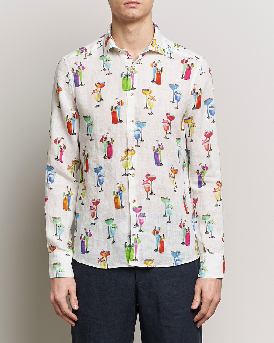 Herren | Hemden | Stenströms | Slimline Cut Away Printed Linen Shirt White