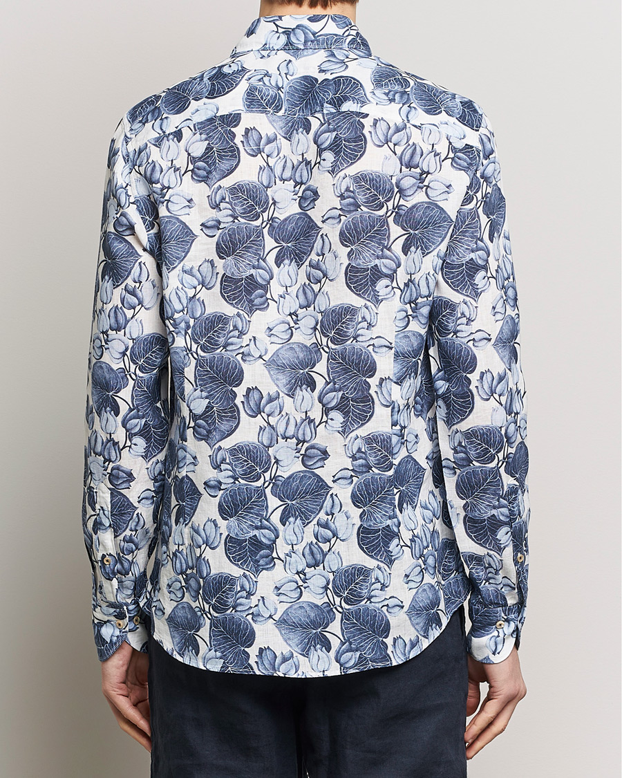 Herren | Hemden | Stenströms | Slimline Cut Away Printed Flower Linen Shirt Blue