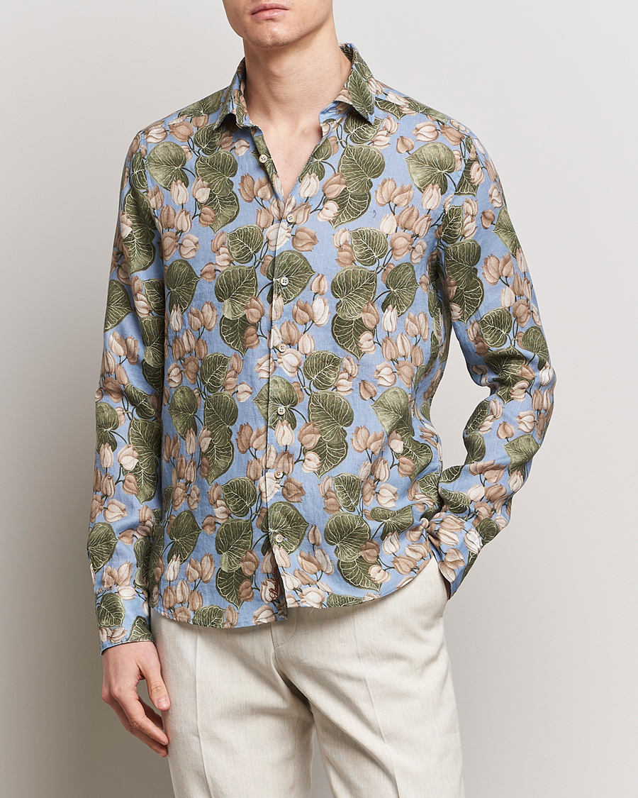 Herren | Neue Produktbilder | Stenströms | Slimline Cut Away Printed Flower Linen Shirt Multi