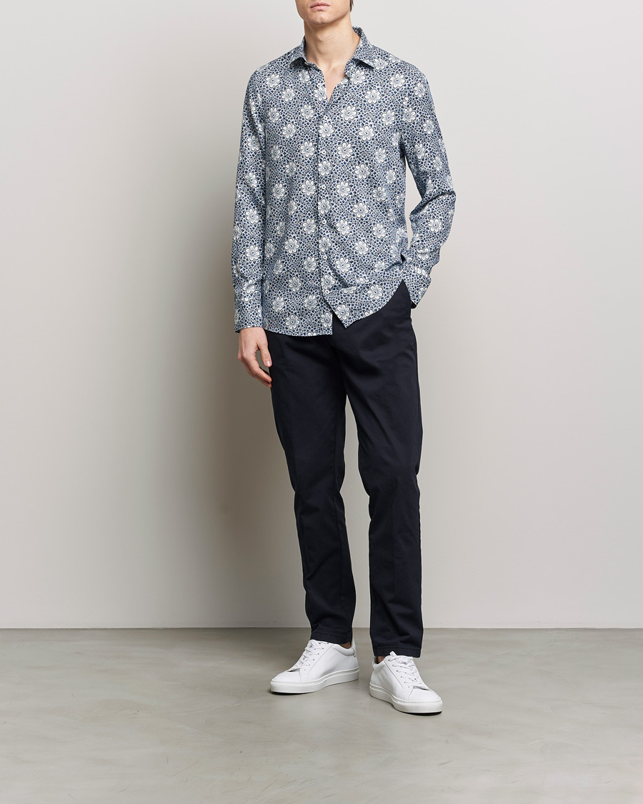 Herren | Hemden | Stenströms | Slimline Cut Away Printed Viscose Shirt Blue