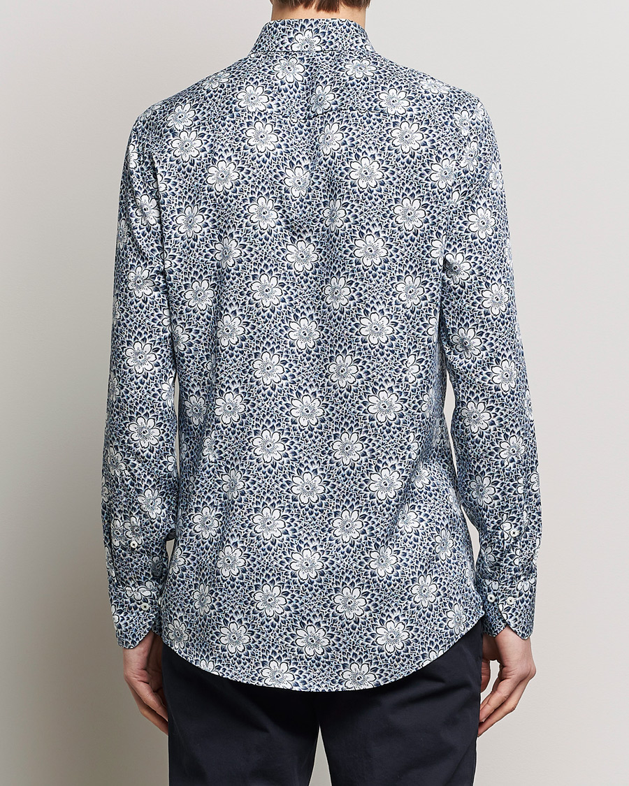 Herren | Hemden | Stenströms | Slimline Cut Away Printed Viscose Shirt Blue