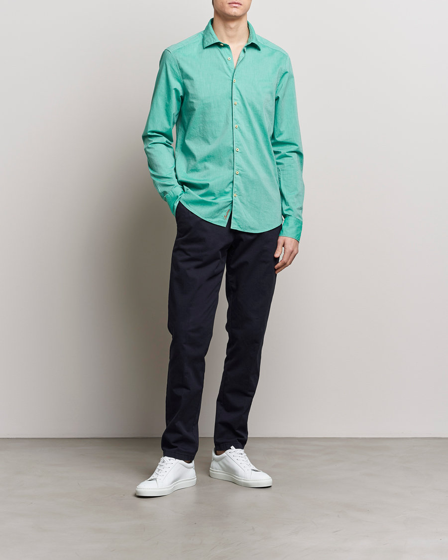 Herren | Hemden | Stenströms | Slimline Washed Summer Poplin Shirt Green