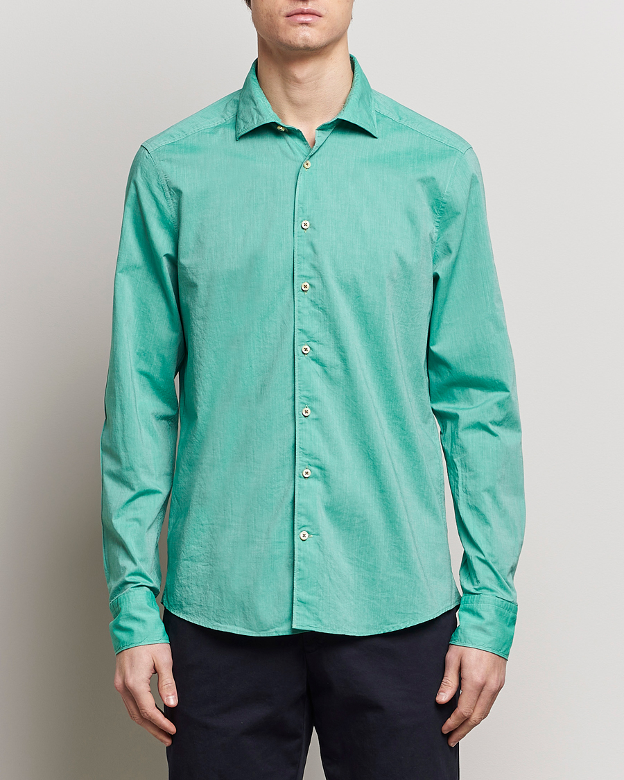 Herren | Hemden | Stenströms | Slimline Washed Summer Poplin Shirt Green