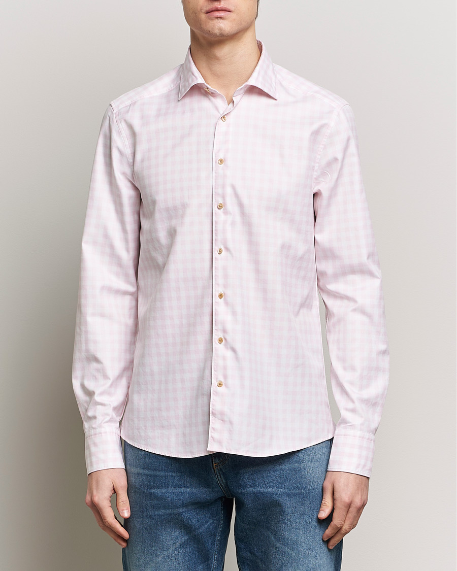 Herren | Hemden | Stenströms | Slimline Checked Washed Cotton Shirt Pink