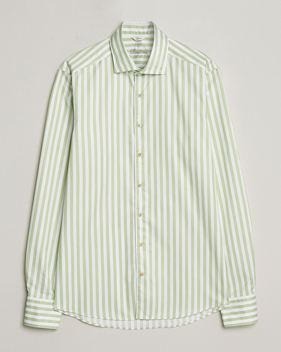 Herren | Hemden | Stenströms | Slimline Large Stripe Washed Cotton Shirt Green