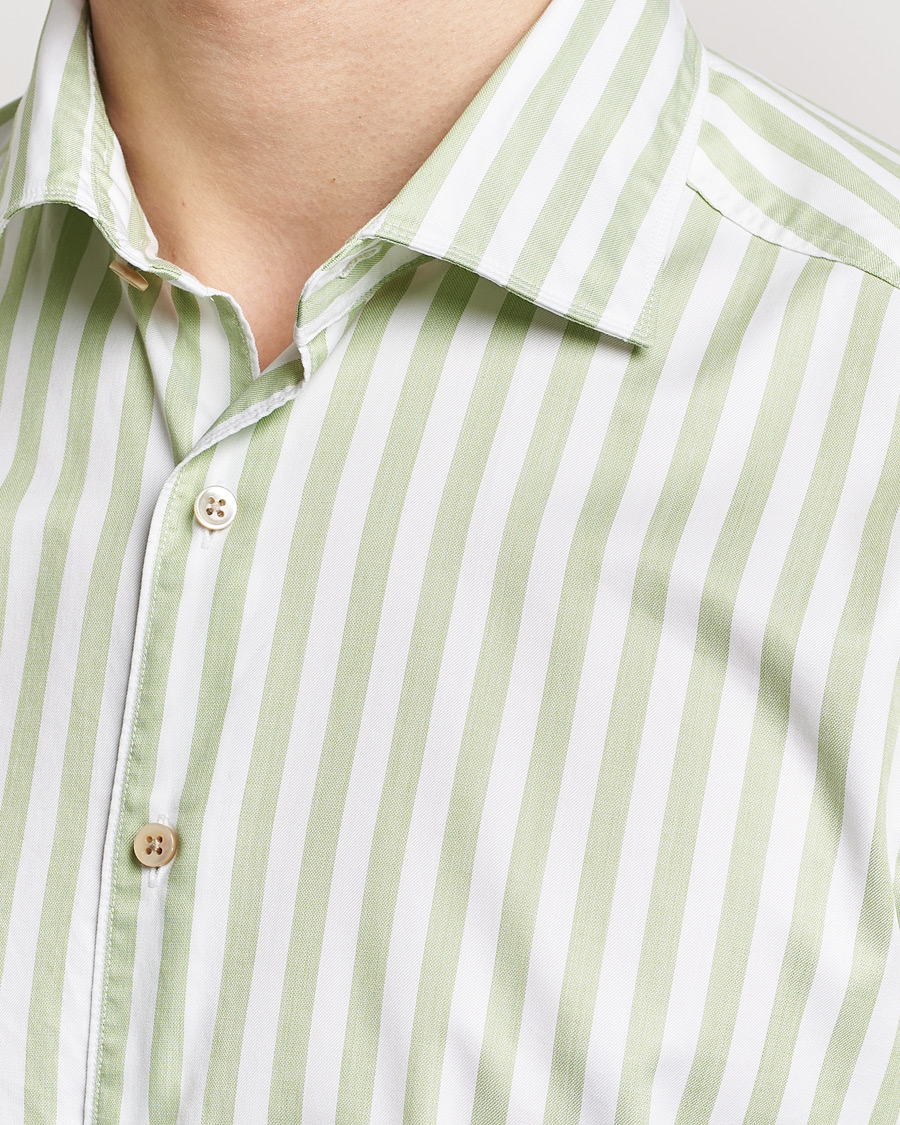 Herren | Hemden | Stenströms | Slimline Large Stripe Washed Cotton Shirt Green