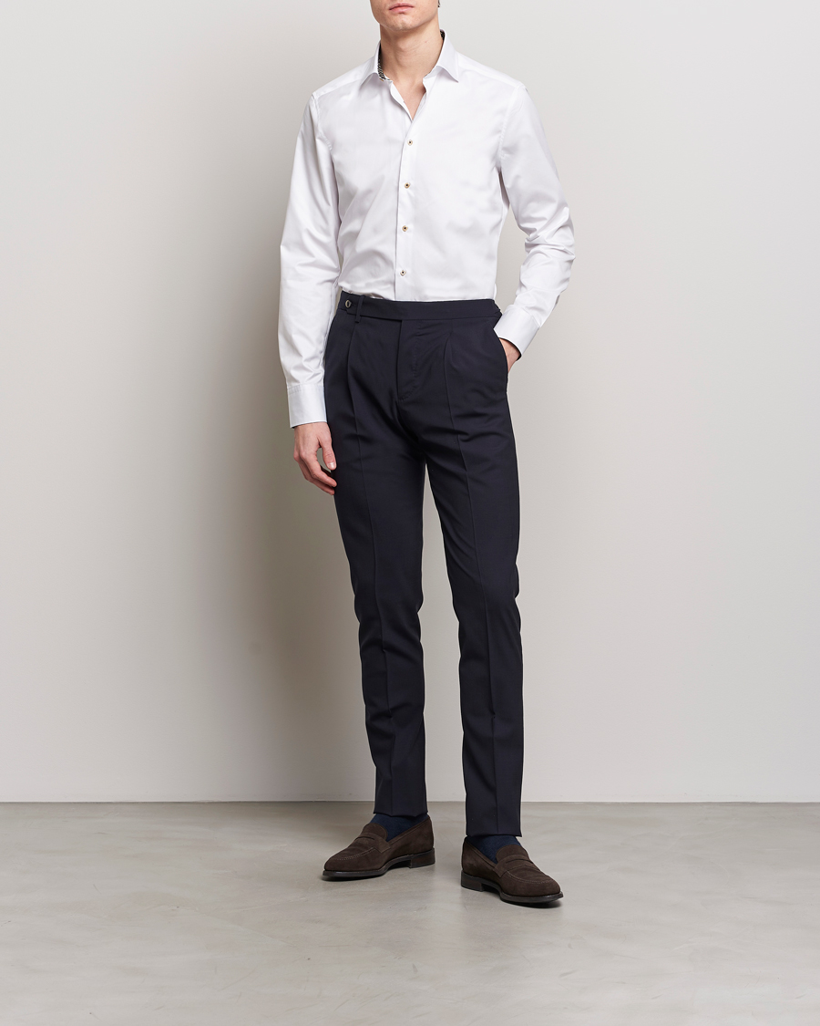 Herren | Formelle Hemden | Stenströms | Slimline Cut Away Circle Contrast Shirt White