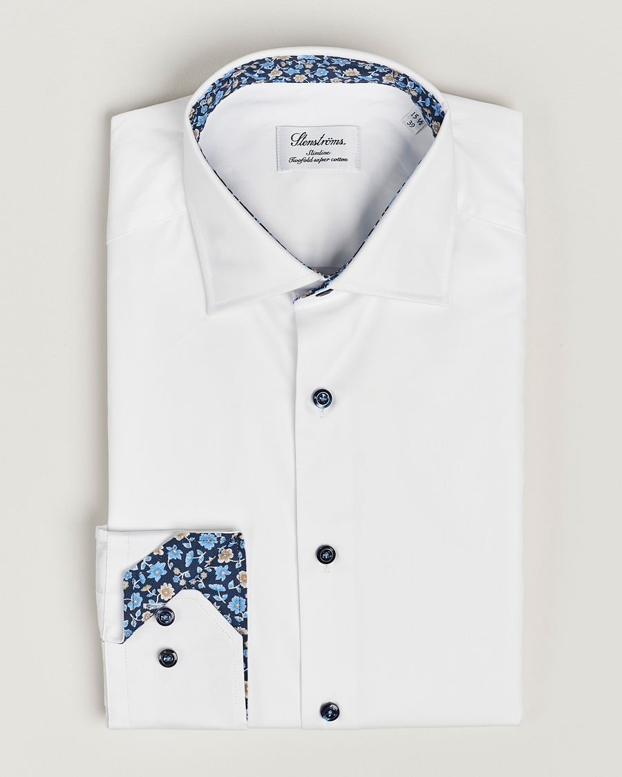 Herren | Hemden | Stenströms | Slimline Cut Away Flower Contrast Shirt White