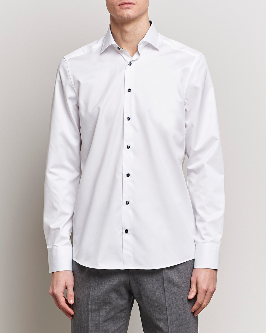 Herren | Hemden | Stenströms | Slimline Cut Away Flower Contrast Shirt White