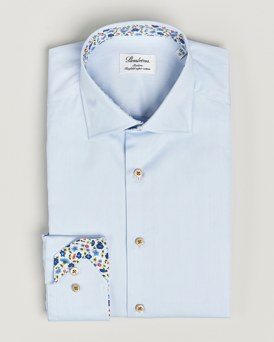 Herren | Hemden | Stenströms | Slimline Cut Away Flower Contrast Shirt Light Blue