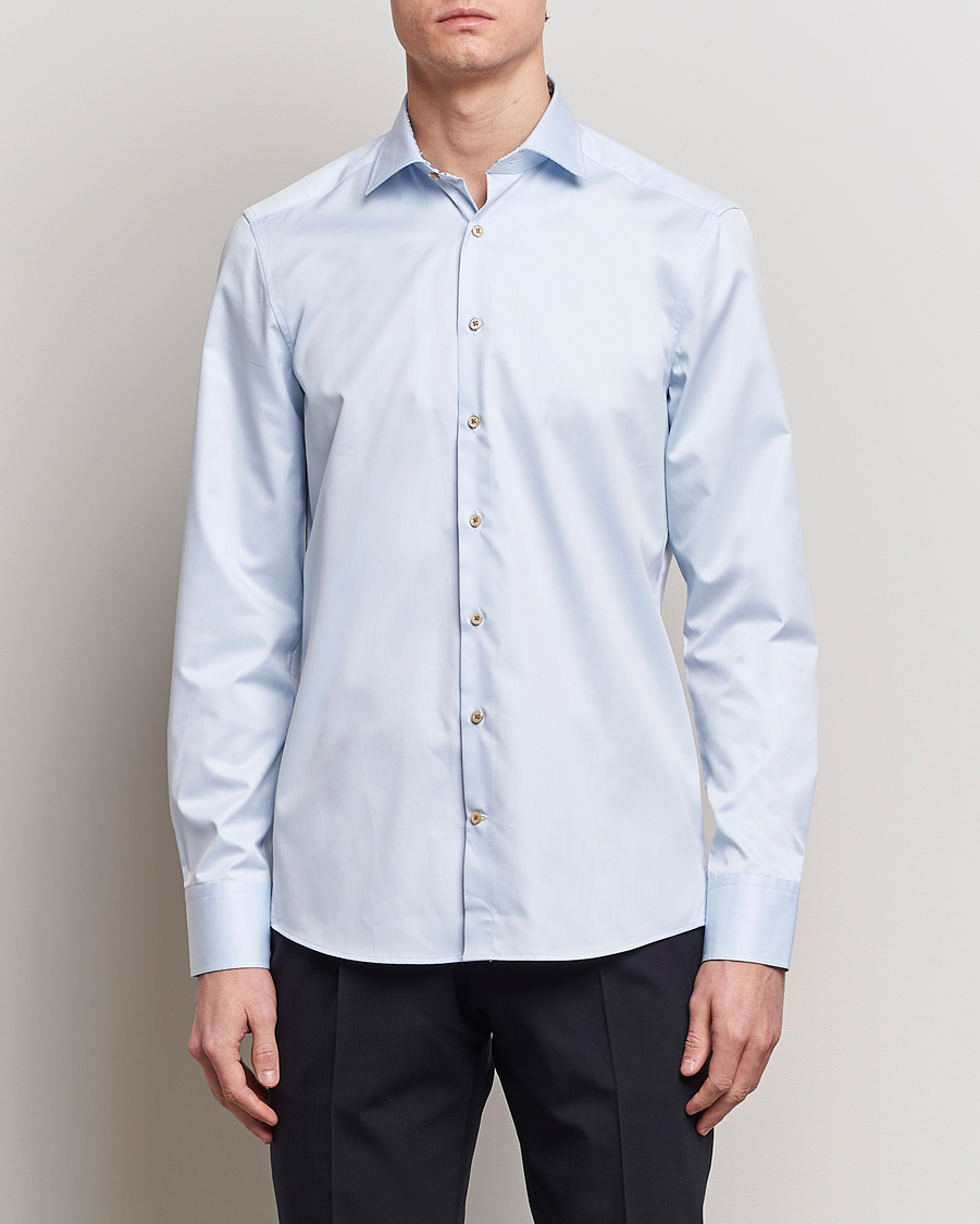 Herren | Hemden | Stenströms | Slimline Cut Away Flower Contrast Shirt Light Blue