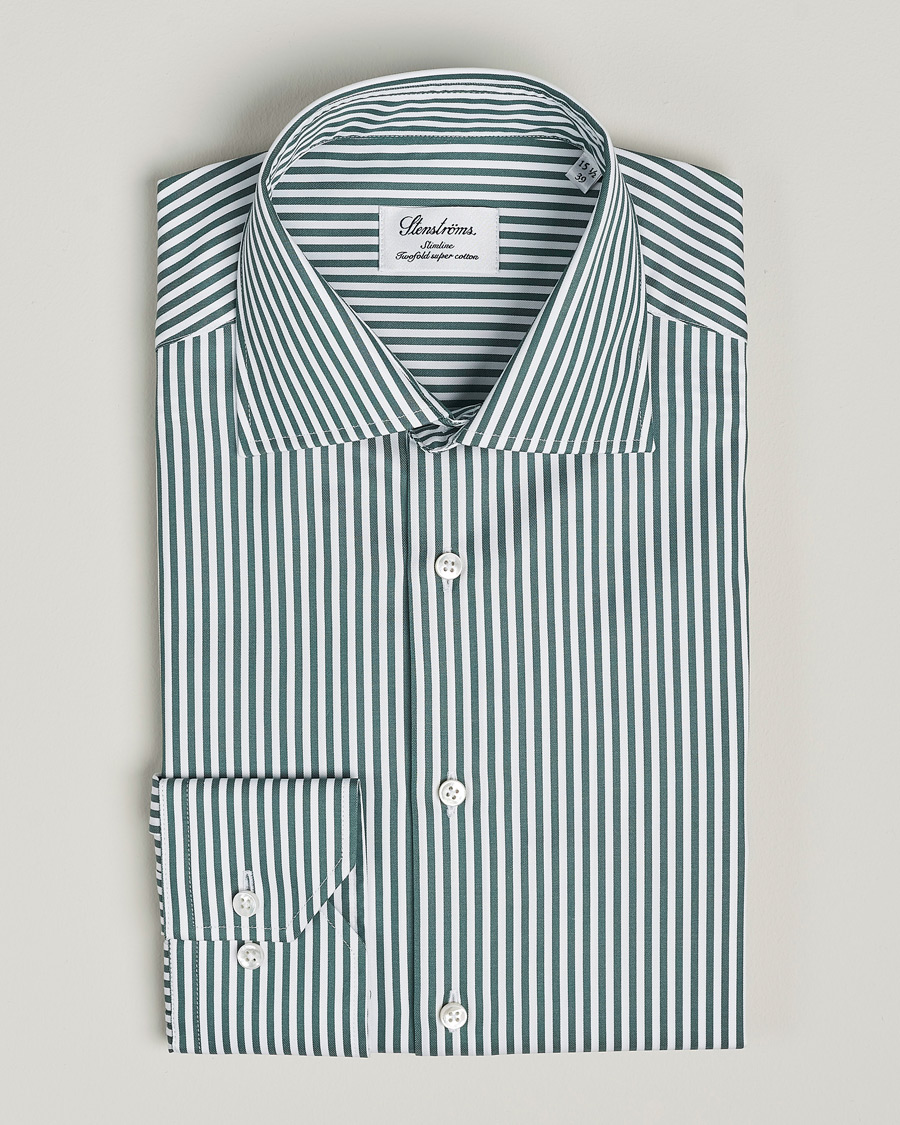 Herren | Hemden | Stenströms | Slimline Cut Away Striped Shirt Green