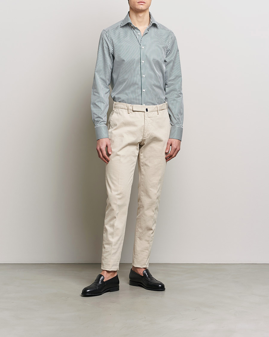 Herren | Hemden | Stenströms | Slimline Cut Away Striped Shirt Green