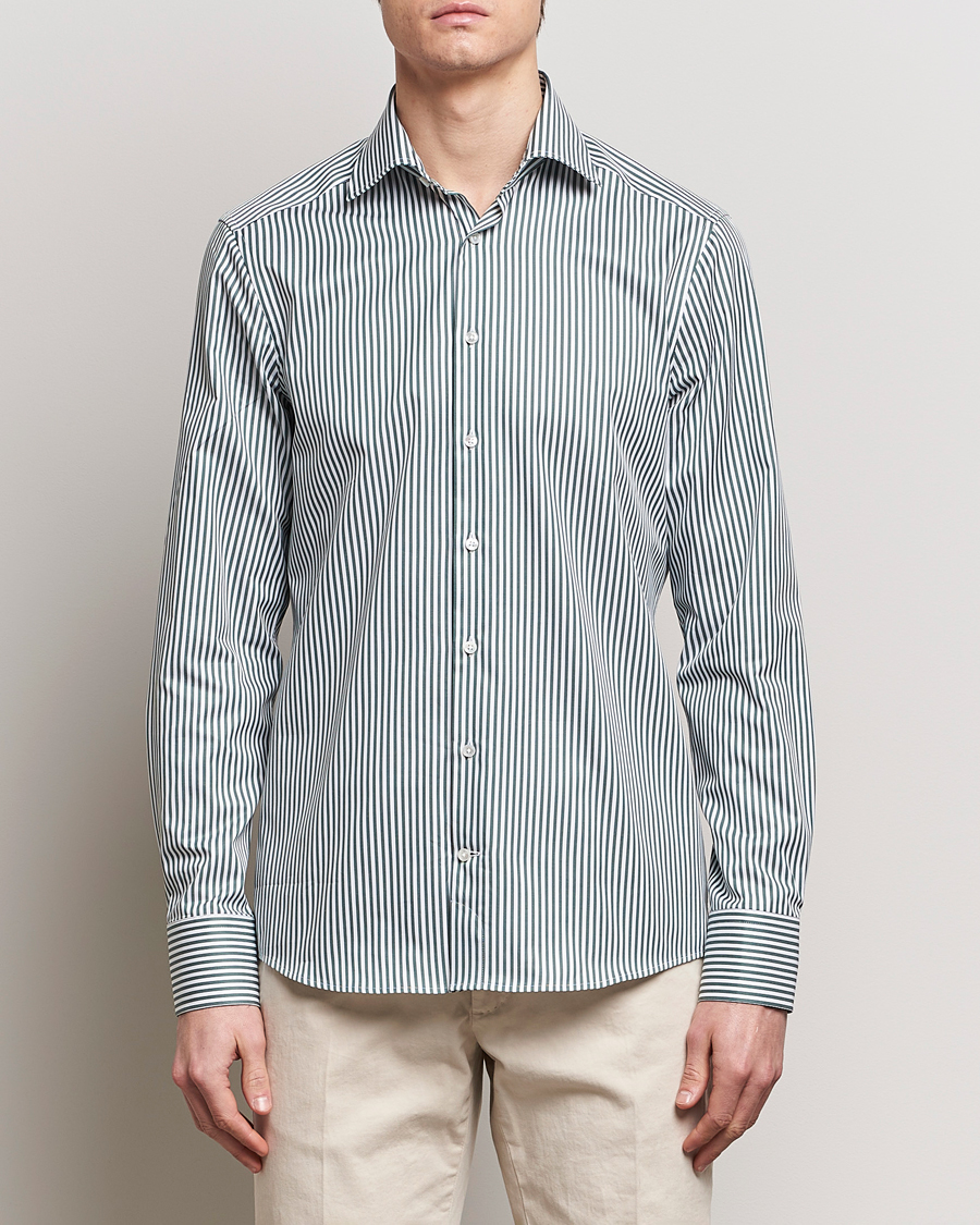 Herren | Hemden | Stenströms | Slimline Cut Away Striped Shirt Green
