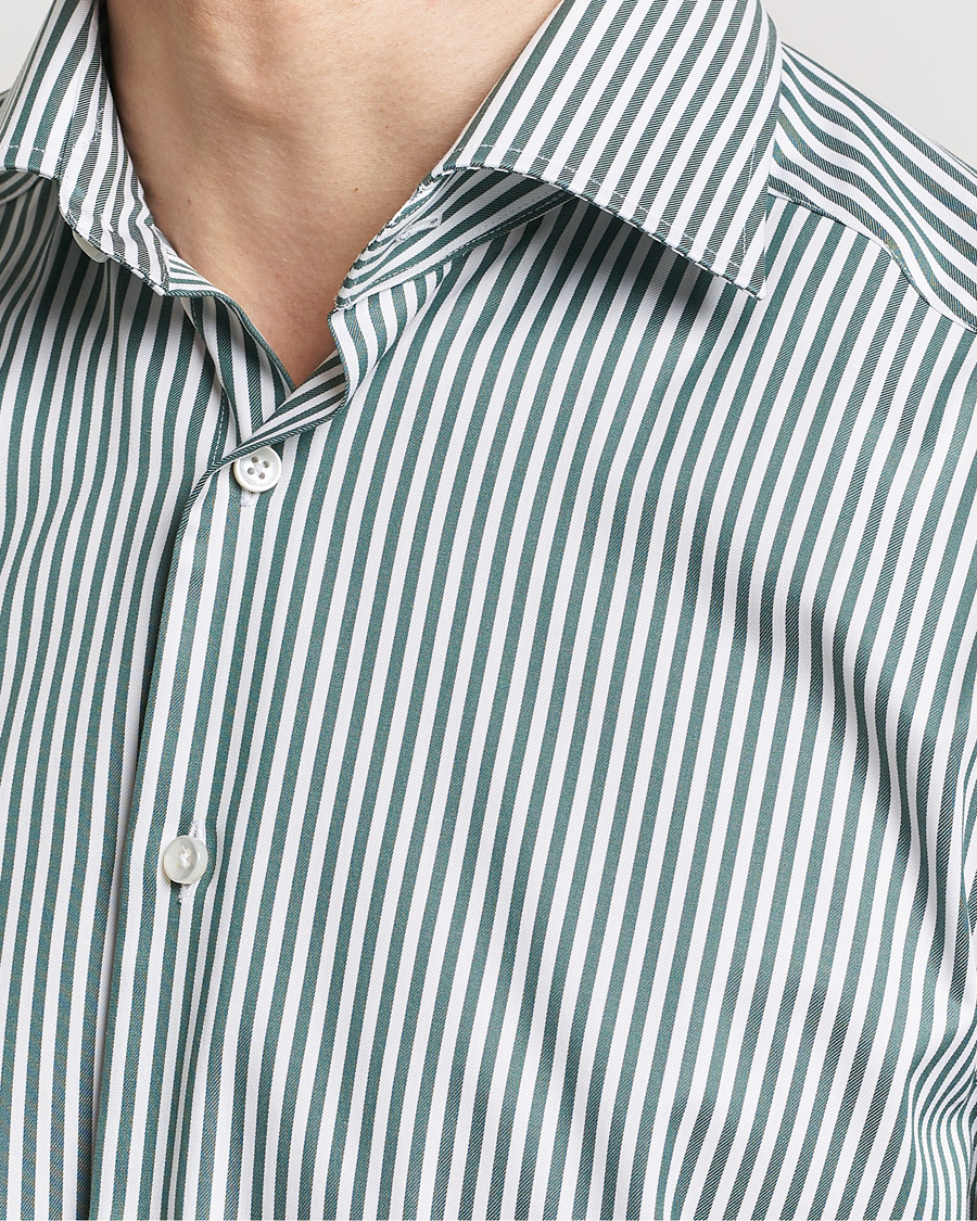 Herren | Hemden | Stenströms | Slimline Cut Away Striped Shirt Green