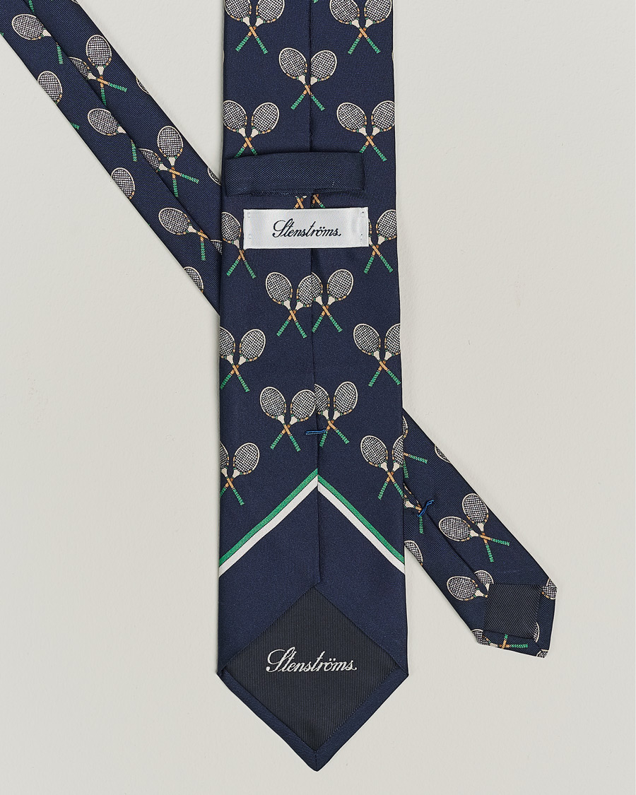 Herren | Stenströms Silk Tennis Tie Navy/Green | Stenströms | Silk Tennis Tie Navy/Green