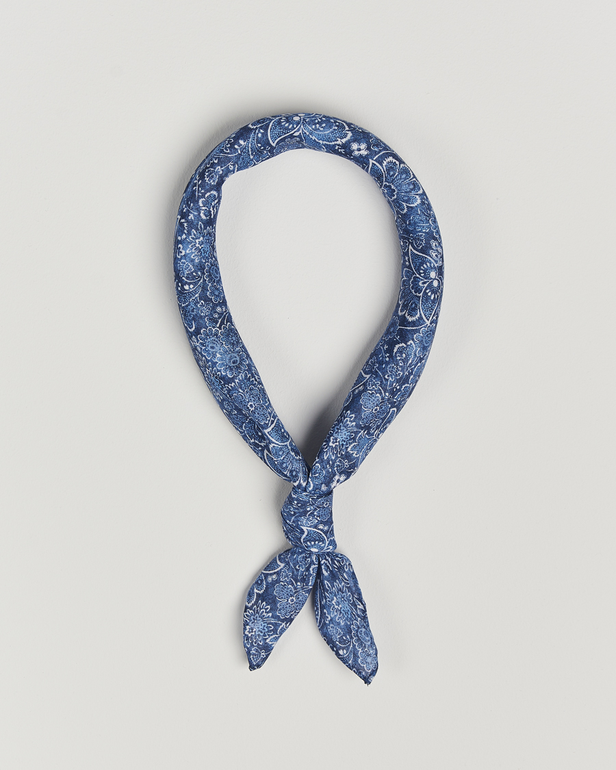 Herren | Stenströms Flower Printed Linen Bandana Blue | Stenströms | Flower Printed Linen Bandana Blue