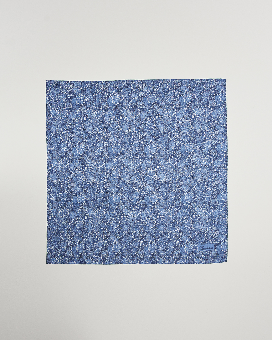Herren | Stenströms Flower Printed Linen Bandana Blue | Stenströms | Flower Printed Linen Bandana Blue