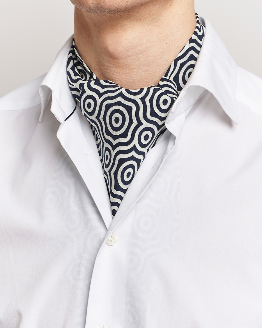 Herren | Stenströms Silk Printed Ascot White/Navy | Stenströms | Silk Printed Ascot White/Navy