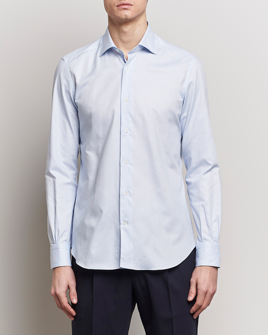 Herren | Hemden | Mazzarelli | Soft Cotton Cut Away Shirt Light Blue