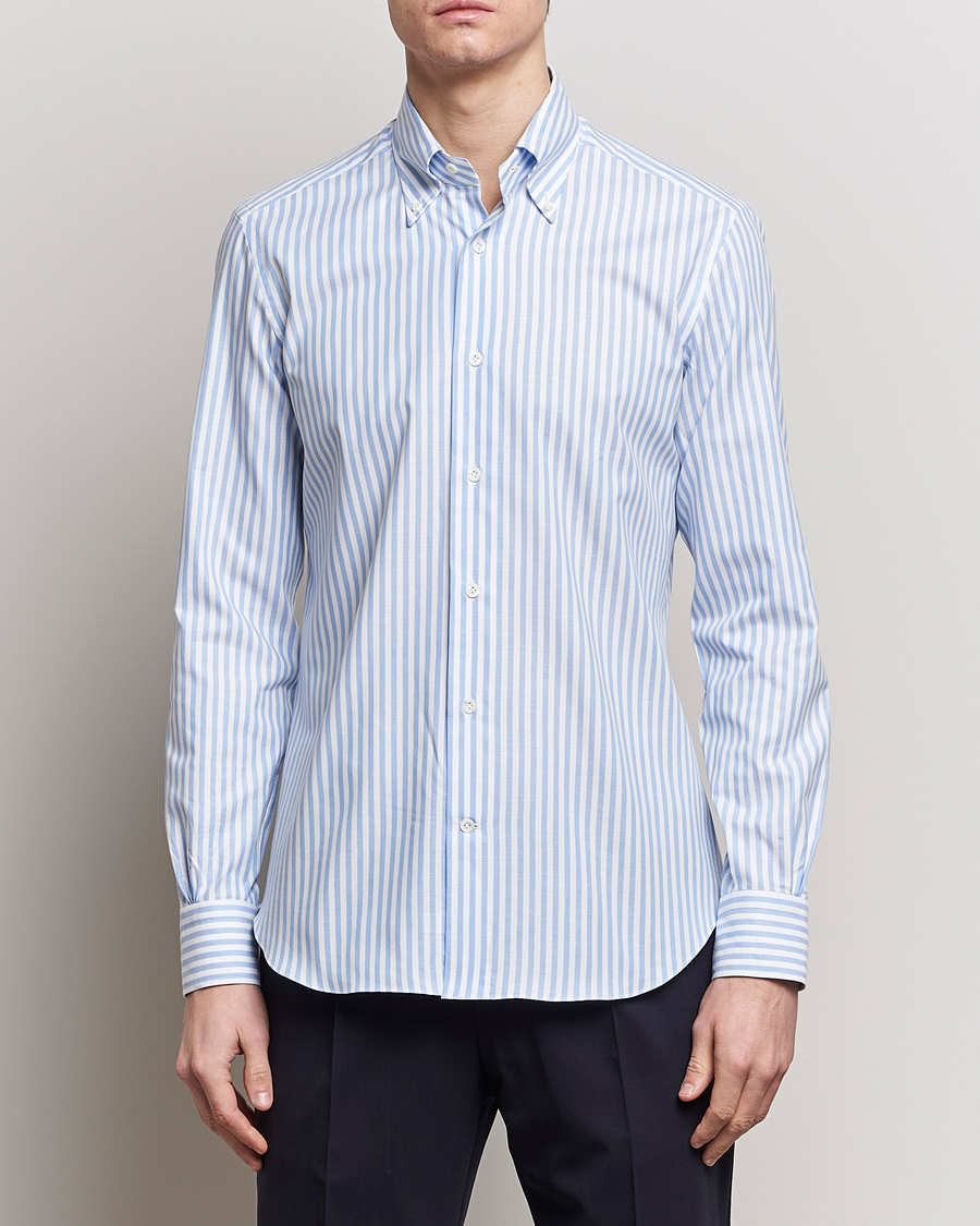 Herren | Oxfordhemden | Mazzarelli | Soft Oxford Button Down Shirt Blue Stripe