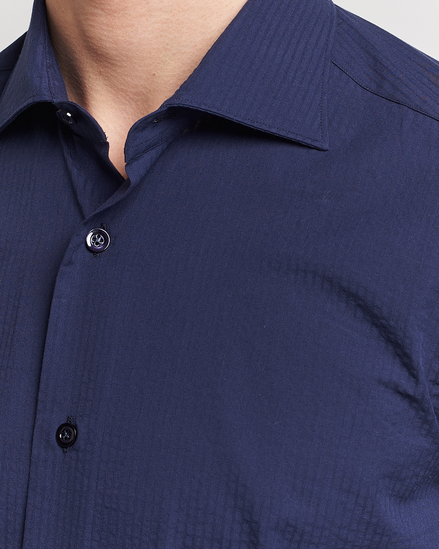 Herren | Hemden | Mazzarelli | Soft Tonal Seersucker Shirt Navy
