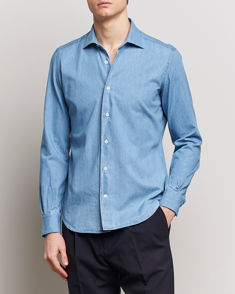 Herren | Kategorie | Mazzarelli | Soft Cotton Denim Shirt Blue Wash