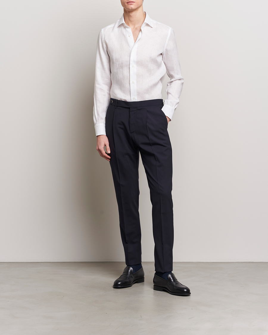 Herren | Hemden | Mazzarelli | Soft Linen Cut Away Shirt White