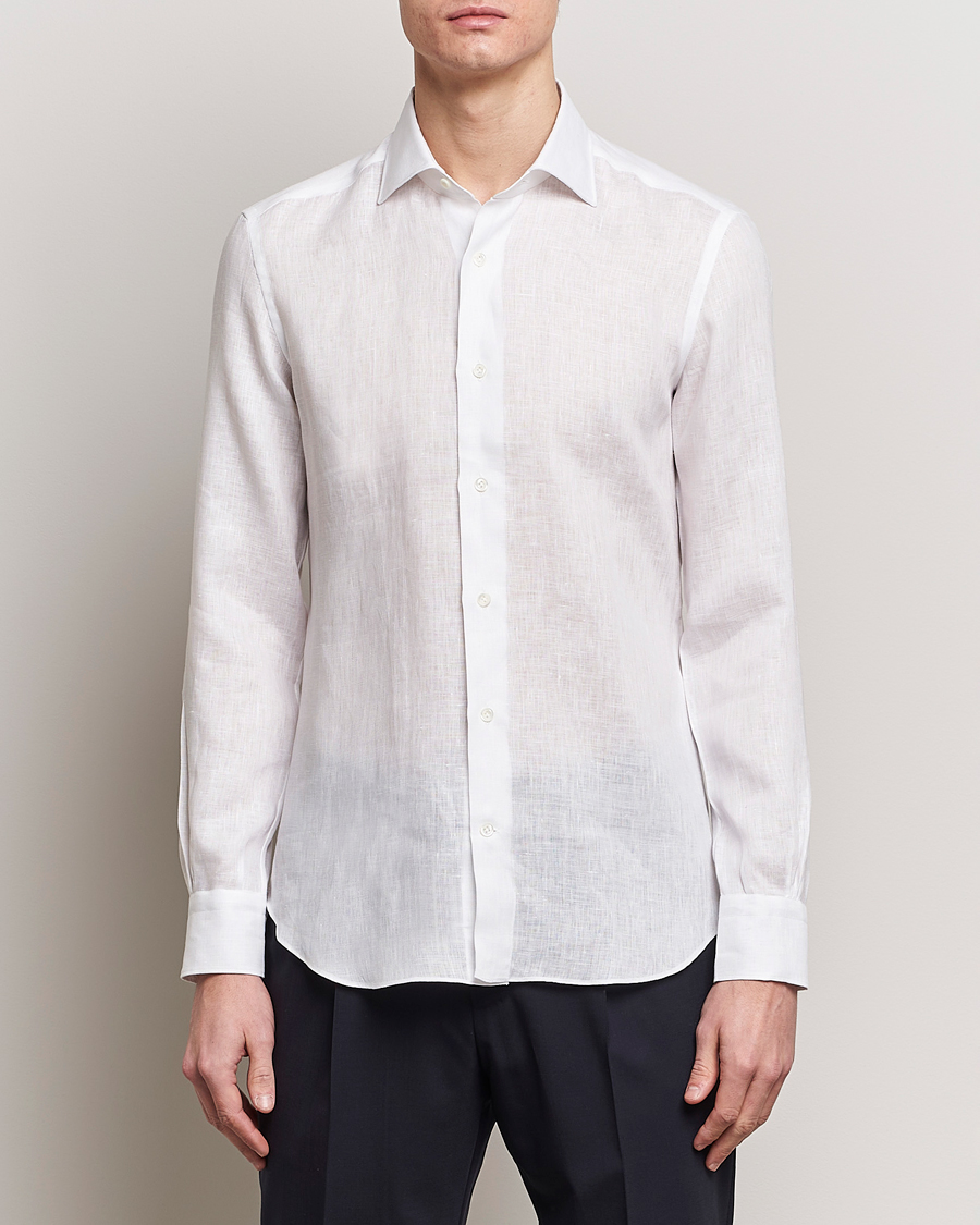 Herren | Hemden | Mazzarelli | Soft Linen Cut Away Shirt White