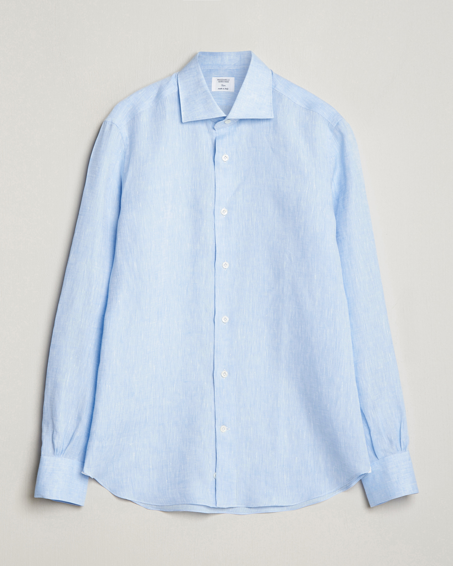 Herren | Hemden | Mazzarelli | Soft Linen Cut Away Shirt Light Blue
