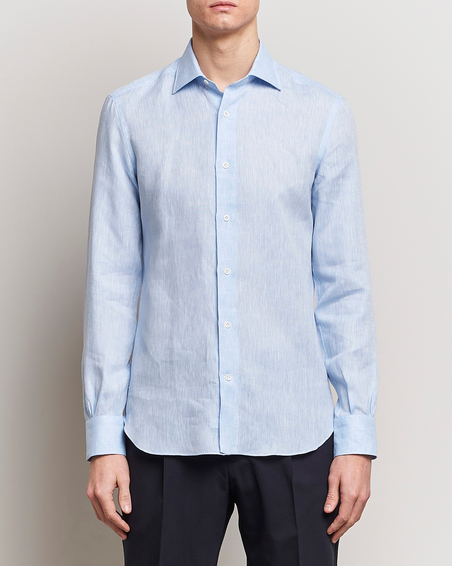 Herren | Italian Department | Mazzarelli | Soft Linen Cut Away Shirt Light Blue