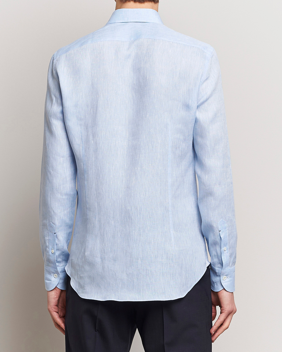 Herren | Hemden | Mazzarelli | Soft Linen Cut Away Shirt Light Blue