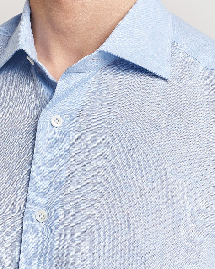 Herren | Hemden | Mazzarelli | Soft Linen Cut Away Shirt Light Blue