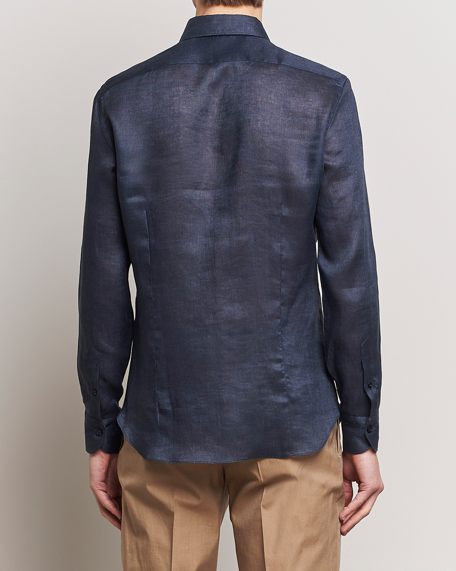 Herren | Hemden | Mazzarelli | Soft Linen Cut Away Shirt Navy