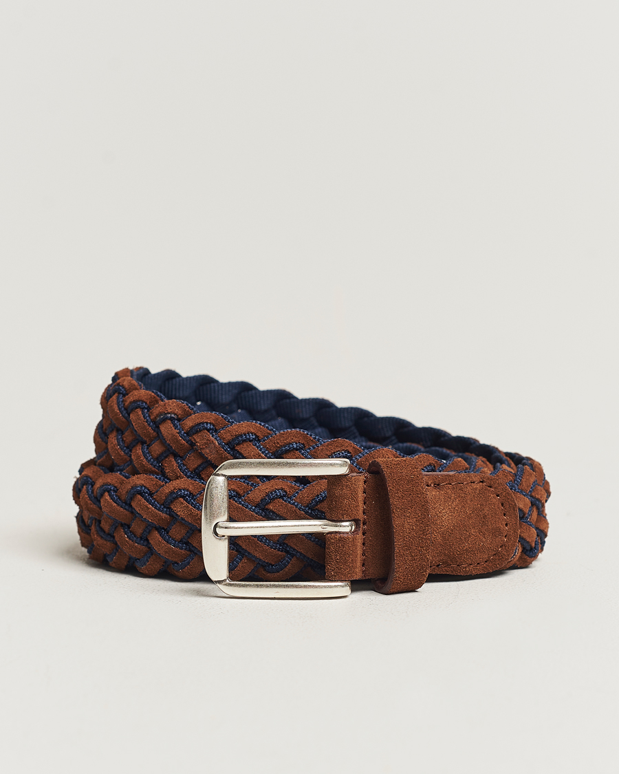 Herren | Anderson's Woven Suede Mix Belt 3 cm Brown/Blue | Anderson's | Woven Suede Mix Belt 3 cm Brown/Blue